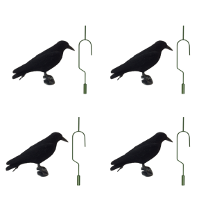 Flocked Crow Full Body Decoys and 4 Lofting Hooks Pack of 4
